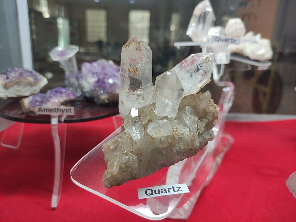 Crystals in a mineral collection.